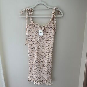Free People Ivory Combo Smocked Floral Tie Shoulder Mini Dress OB1087075 Size M